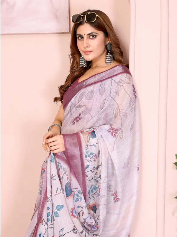 Lavender_Lilen_Cotton_Saree_For_Women