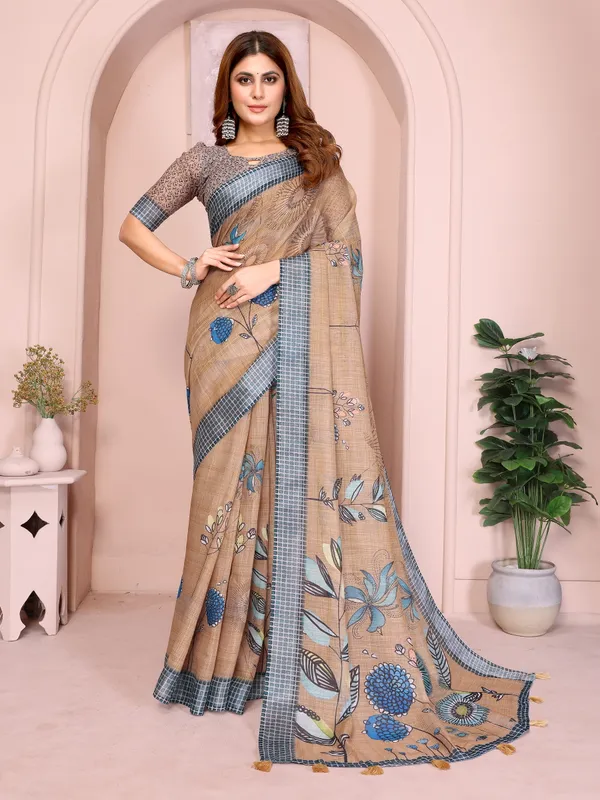 Brown_Lilen_Cotton_Saree_For_Women