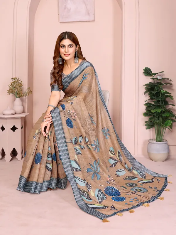 Brown_Lilen_Cotton_Saree_For_Women