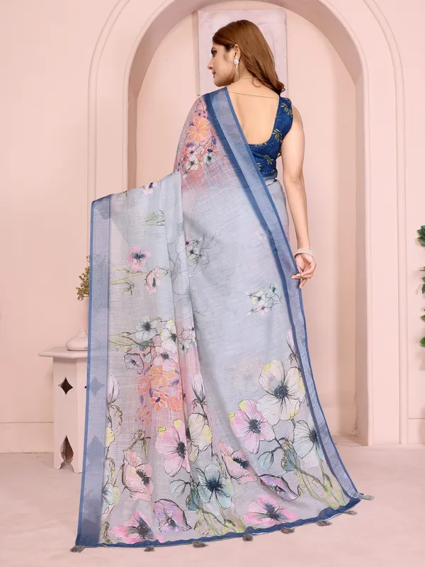 Light_Blue_Lilen_Cotton_Saree_For_Women