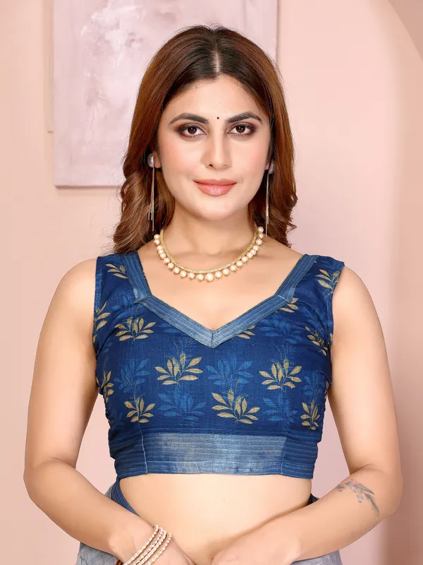 Light_Blue_Lilen_Cotton_Saree_For_Women
