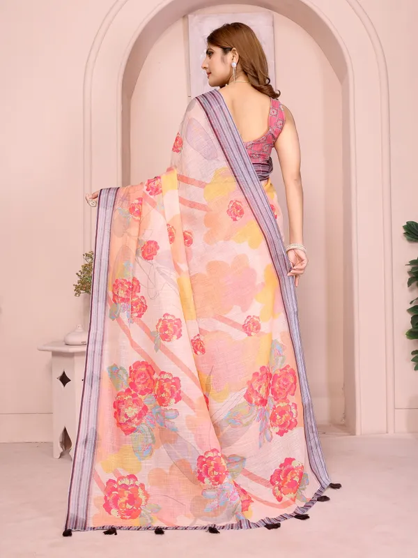 Orange_Lilen_Cotton_Saree_For_Women