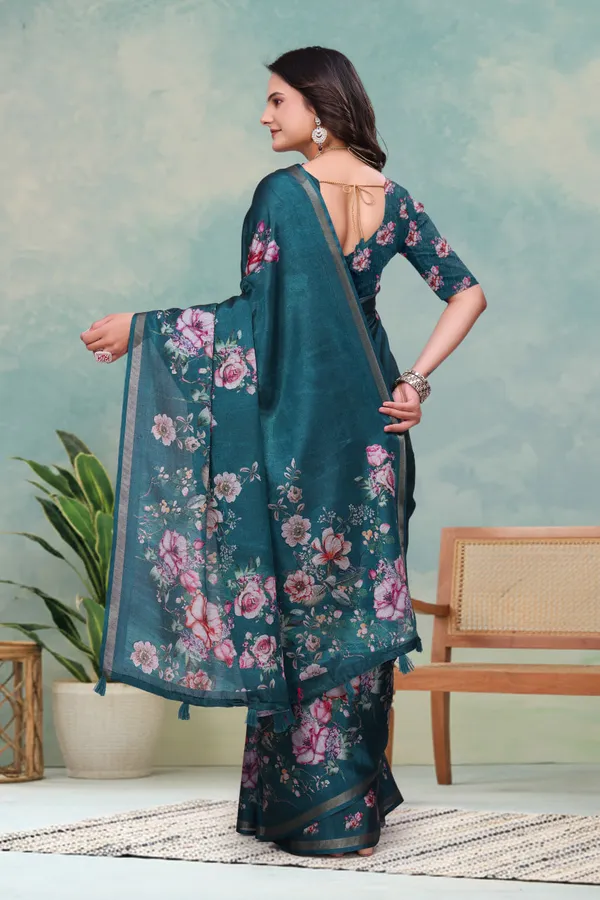 Teal_Cotton_Saree_For_Women