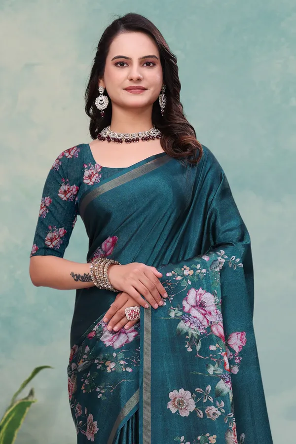 Teal_Cotton_Saree_For_Women