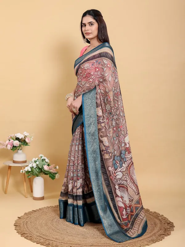 Brown_Linen_Cotton_Saree_For_Women