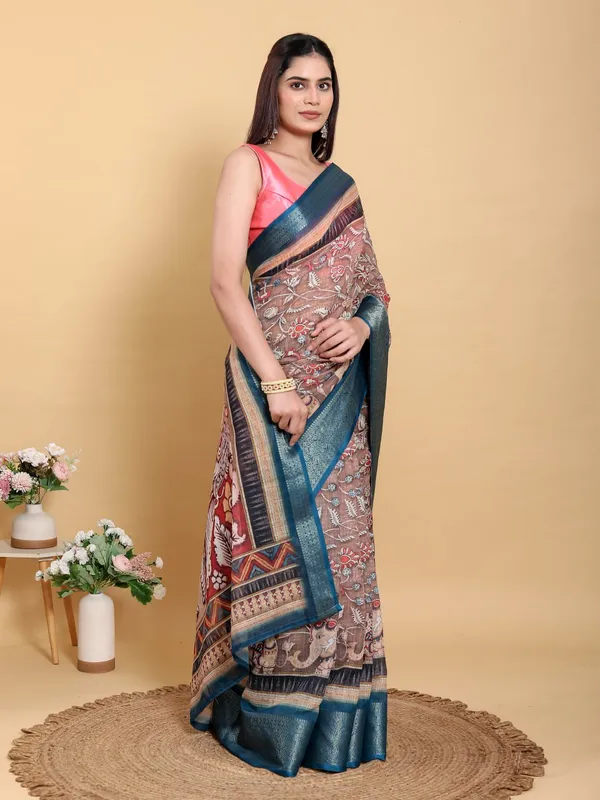 Brown_Linen_Cotton_Saree_For_Women