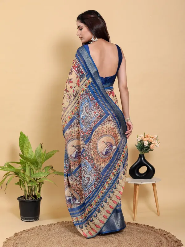Blue_Linen_Cotton_Saree_For_Women