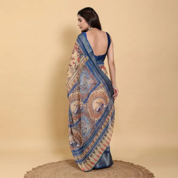 Blue_Linen_Cotton_Saree_For_Women