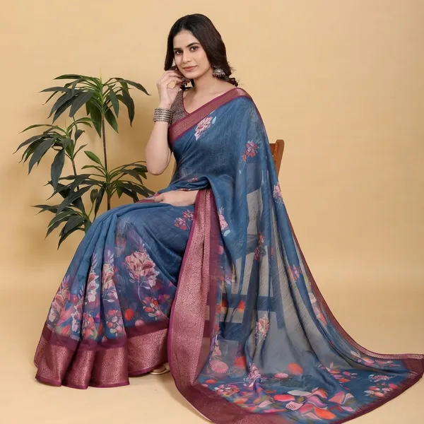 Multicolor_Linen_Cotton_Saree_For_Women