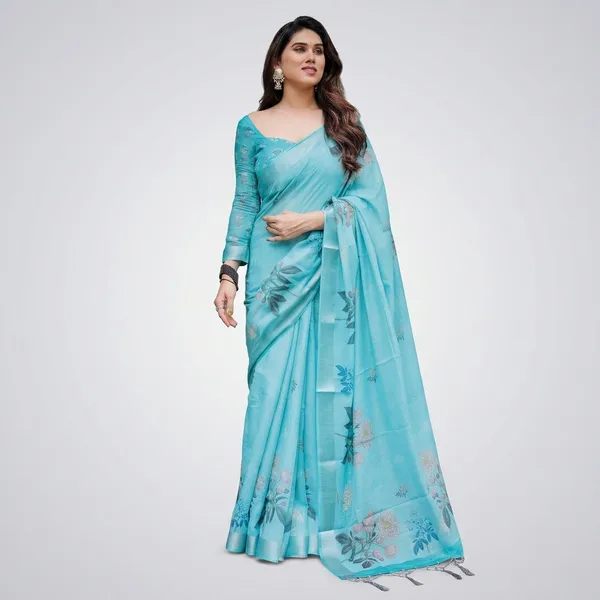 Aqua_Lilen_Cotton_Saree_For_Women
