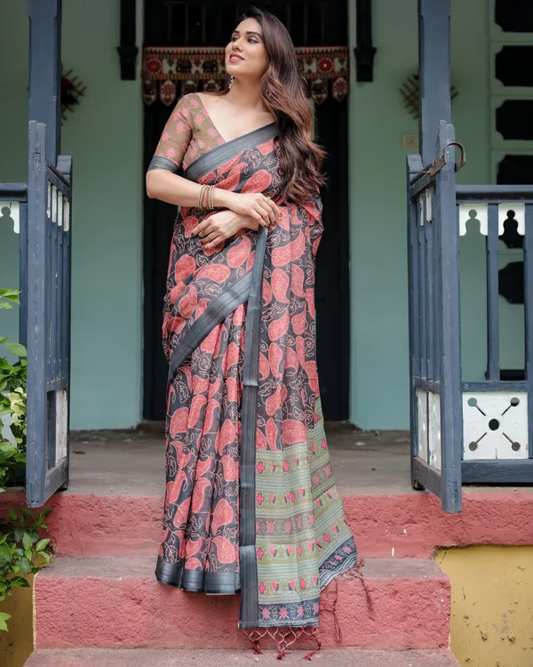 Brown_Lilen_Cotton_Saree_For_Women