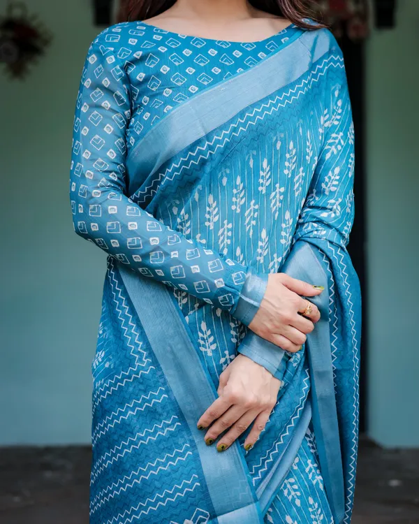 Light_Blue_Lilen_Cotton_Saree_For_Women