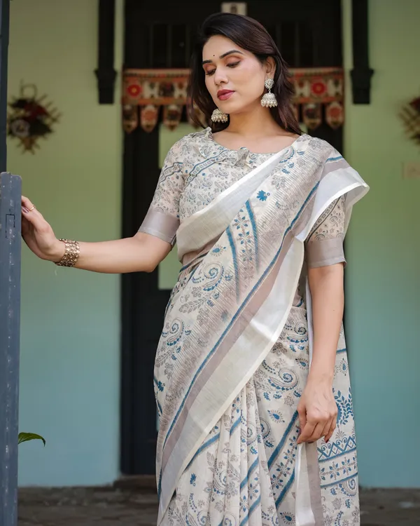 White_Lilen_Cotton_Saree_For_Women