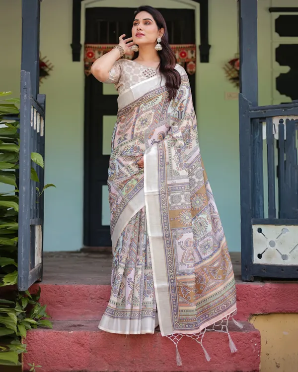 Multicolor_Lilen_Cotton_Saree_For_Women