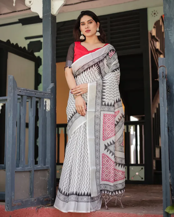 Red_Lilen_Cotton_Saree_For_Women