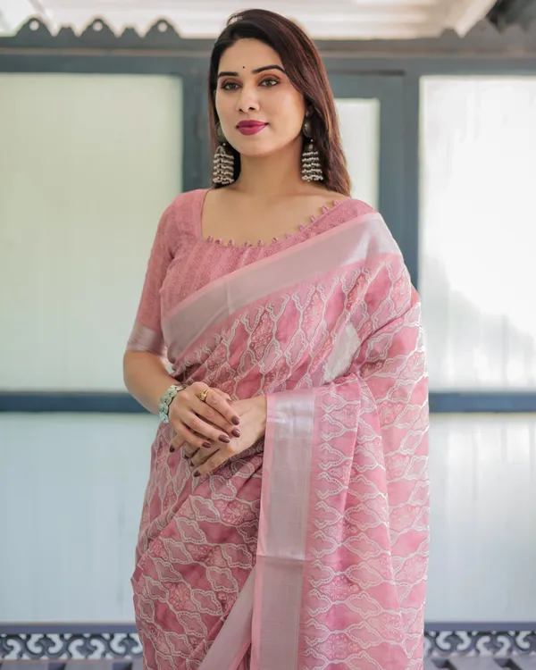 Pink_Lilen_Cotton_Saree_For_Women