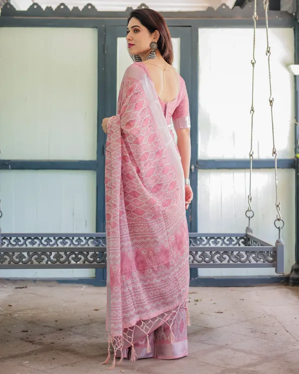 Pink_Lilen_Cotton_Saree_For_Women