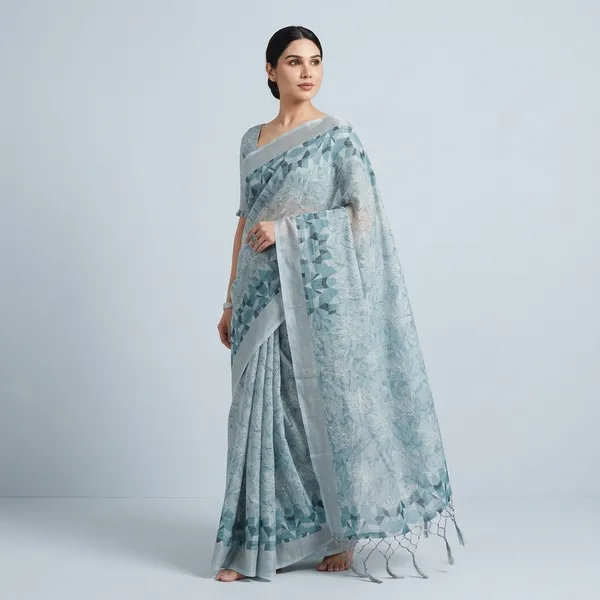 Blue_Lilen_Cotton_Saree_For_Women
