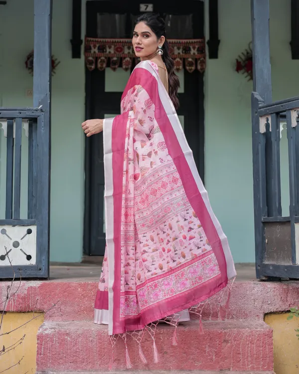 Pink_Lilen_Cotton_Saree_For_Women