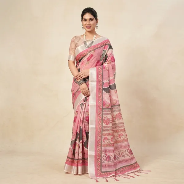 Pink_Lilen_Cotton_Saree_For_Women