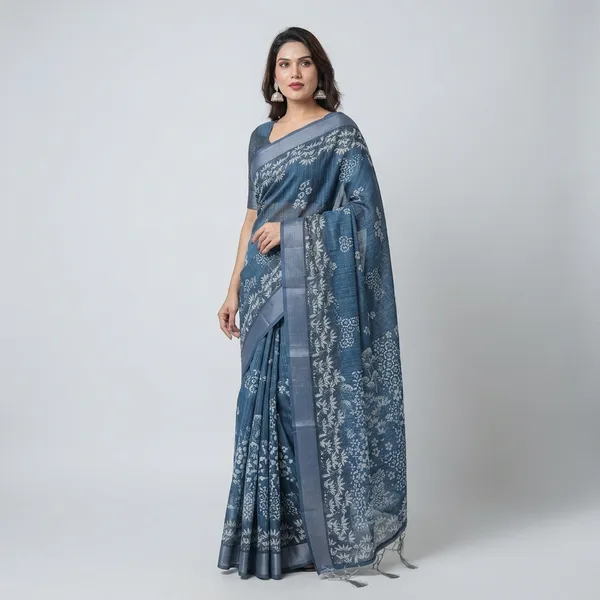 Blue_Lilen_Cotton_Saree_For_Women