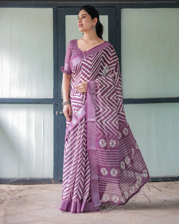 Wine_Lilen_Cotton_Saree_For_Women