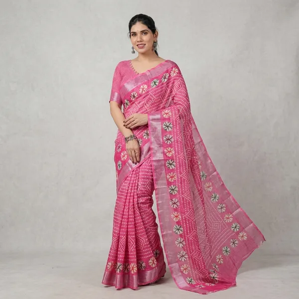 Pink_Lilen_Cotton_Saree_For_Women
