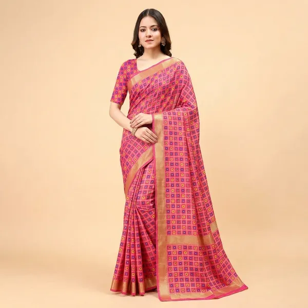Pink_Linen_Cotton_Saree_For_Women