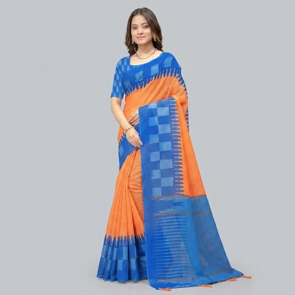 Orange_Linen_Cotton_Saree_For_Women