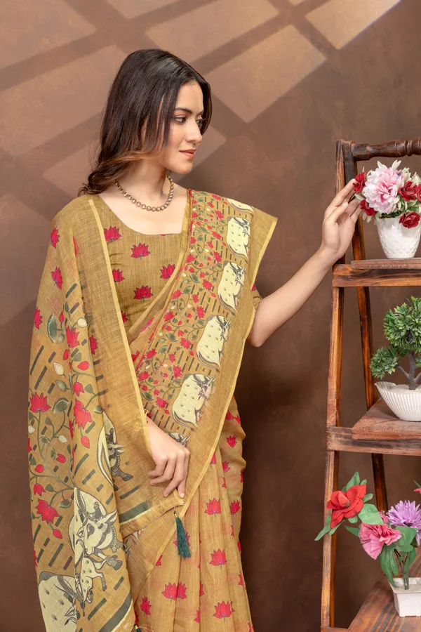 Beige_Linen_Cotton_Saree_For_Women