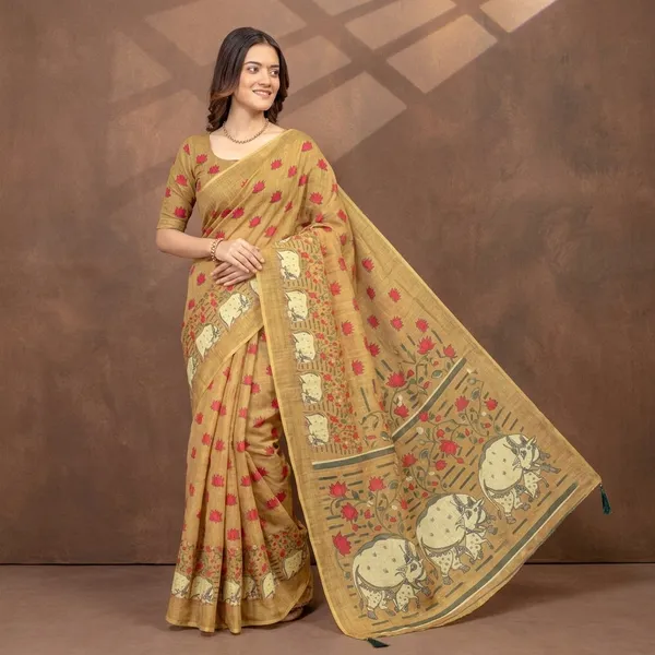 Beige_Linen_Cotton_Saree_For_Women