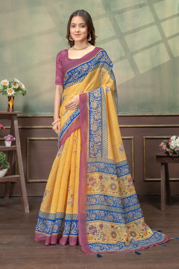 Mustard_Linen_Cotton_Saree_For_Women