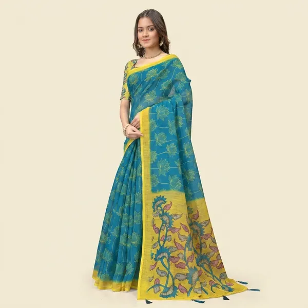 Lime_Linen_Cotton_Saree_For_Women