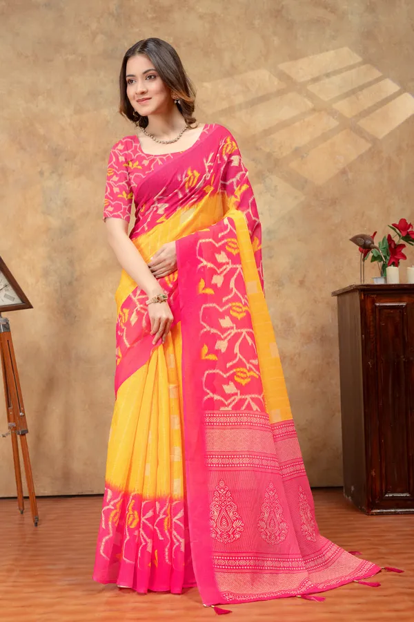 Yellow_Linen_Cotton_Saree_For_Women