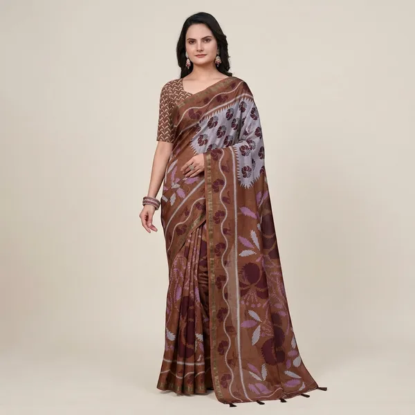 Brown_Linen_Cotton_Saree_For_Women
