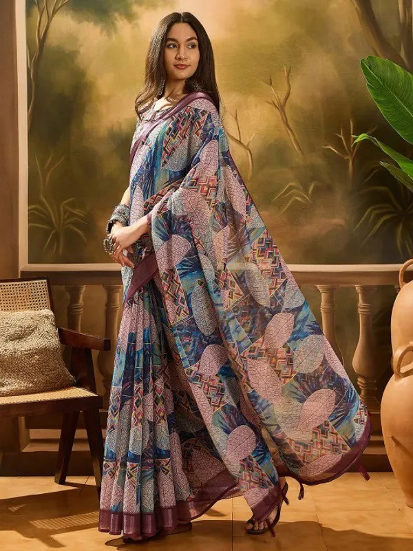 Purple_Lilen_Cotton_Saree_For_Women