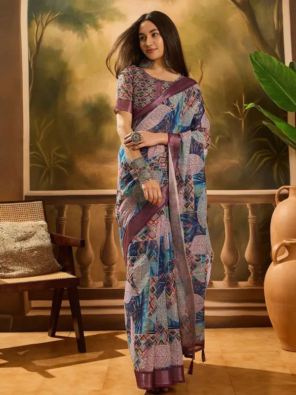 Purple_Lilen_Cotton_Saree_For_Women
