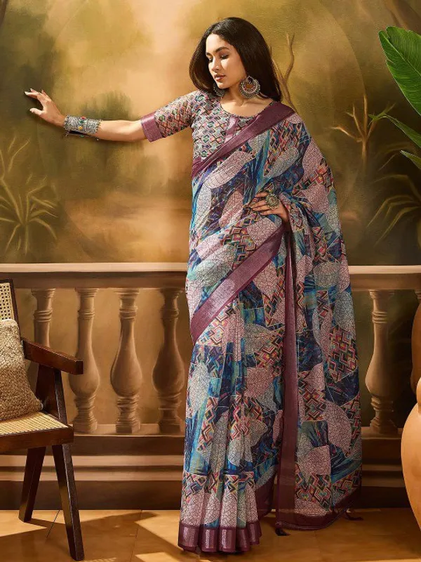Purple_Lilen_Cotton_Saree_For_Women