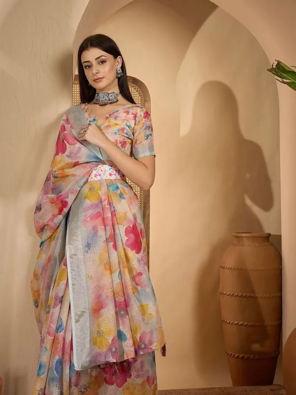 Multicolor_Lilen_Cotton_Saree_For_Women