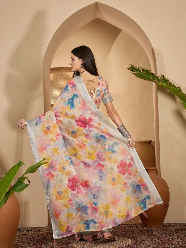 Multicolor_Lilen_Cotton_Saree_For_Women