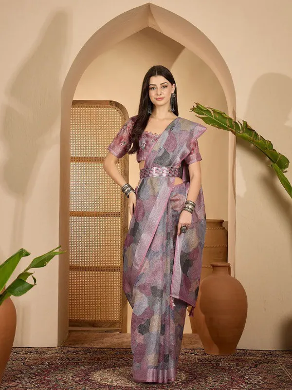 Pink_Lilen_Cotton_Saree_For_Women