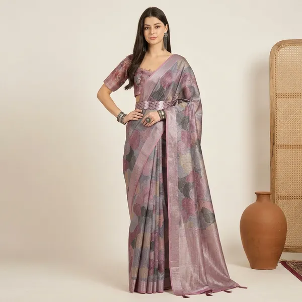 Pink_Lilen_Cotton_Saree_For_Women