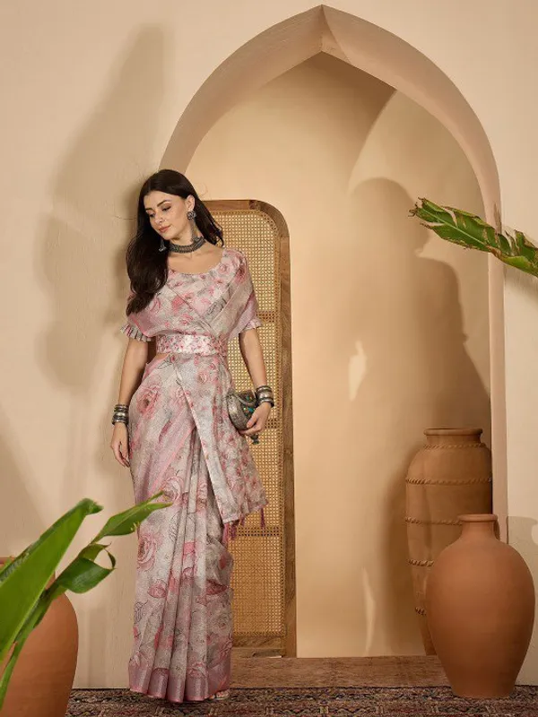 Peach_Lilen_Cotton_Saree_For_Women