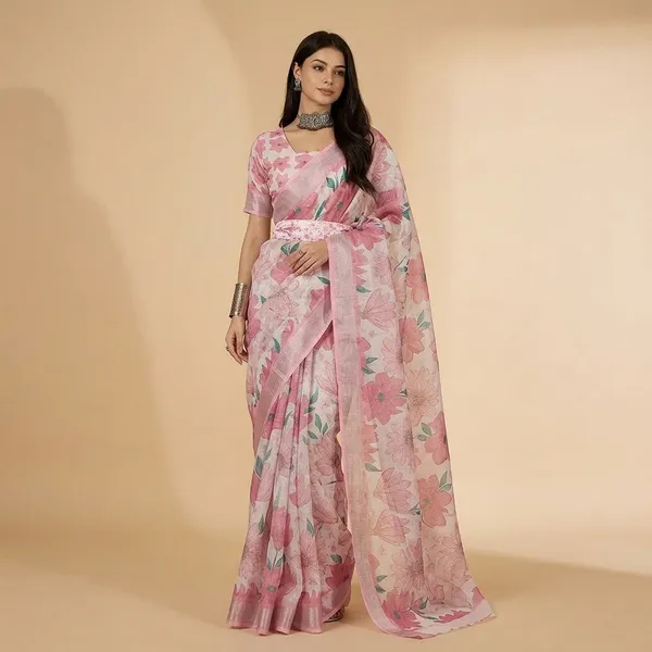 Pink_Lilen_Cotton_Saree_For_Women