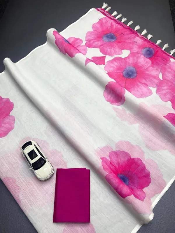 Printed_Linen_Cotton_Saree_With_Blouse_Piece