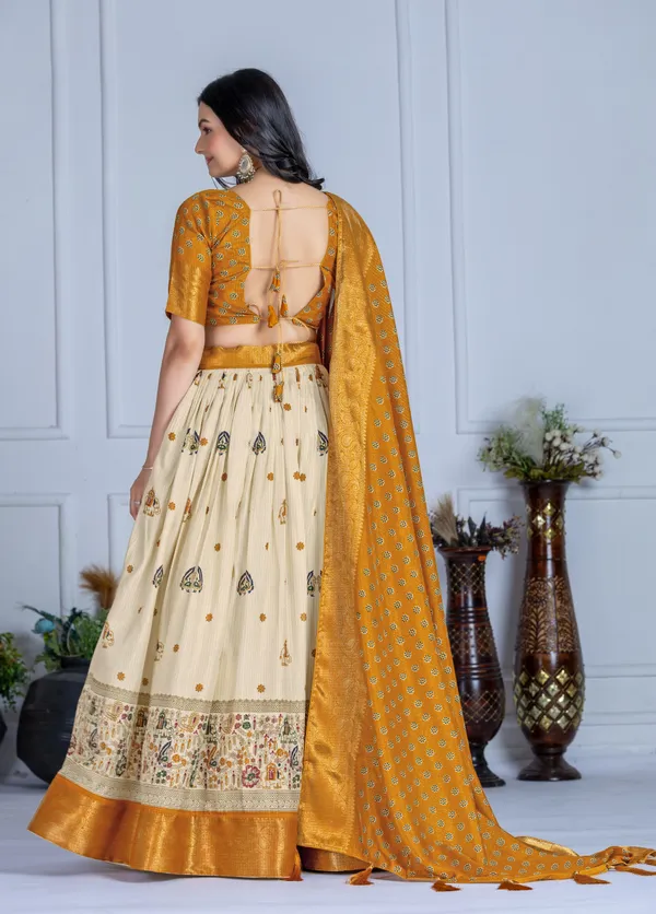 Yellow_Tusser_Silk_Lehenga_Choli_For_Women
