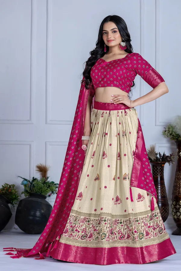 Pink_Tusser_Silk_Lehenga_Choli_For_Women