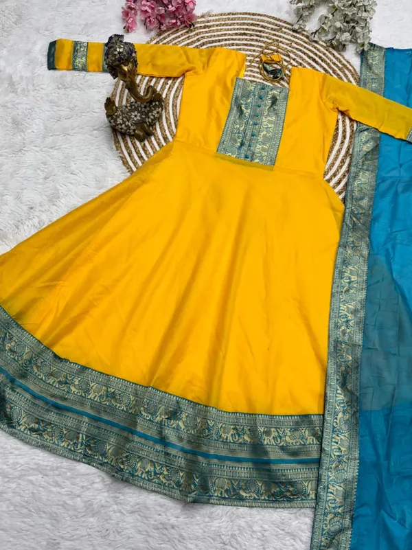 Yellow_Chanderi_Anarkali_With_Dupatta_For_Women