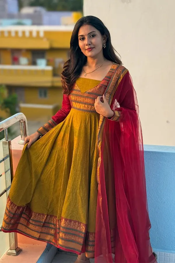 Yellow_Vichitra_Silk_Anarkali_With_Dupatta_For_Women