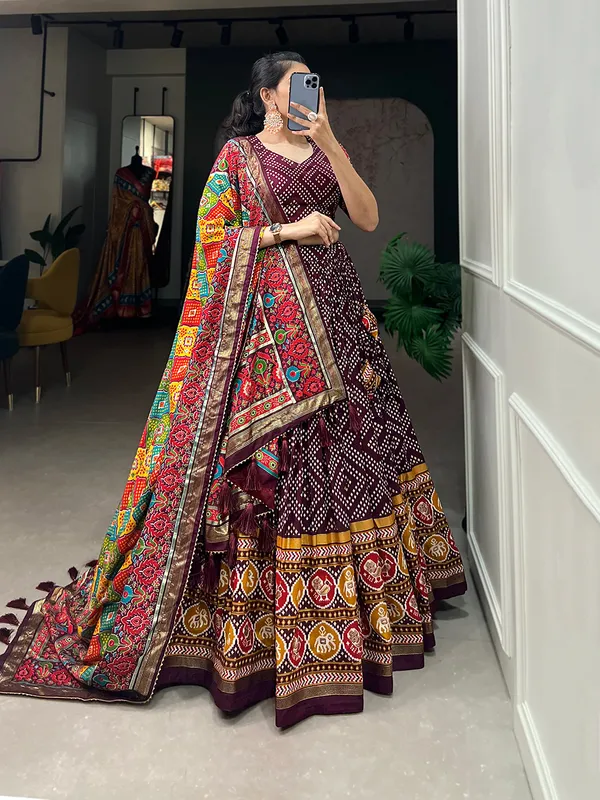 Maroon_Tusser_Silk_Lehenga_Choli_For_Women
